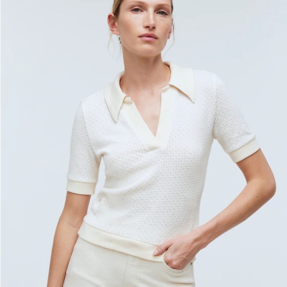 Madewell Collared Pointelle Sweater Tee / Bleached Canvas